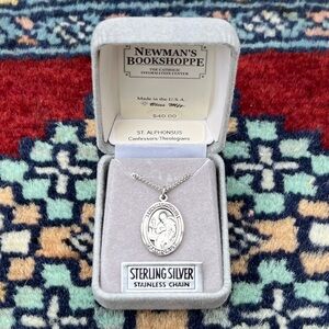 St. Alphonsus Sterling Silver Oval Religious Medal Necklace 18” Chain